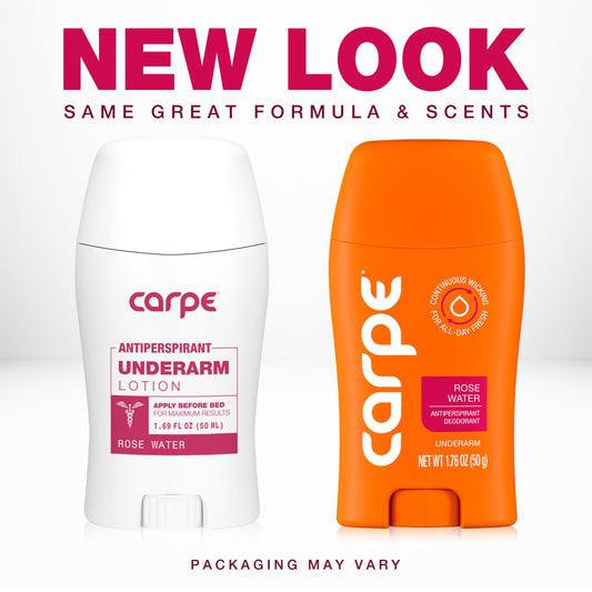 Carpe Rose Water underarm application steps showing nightly use for best results.