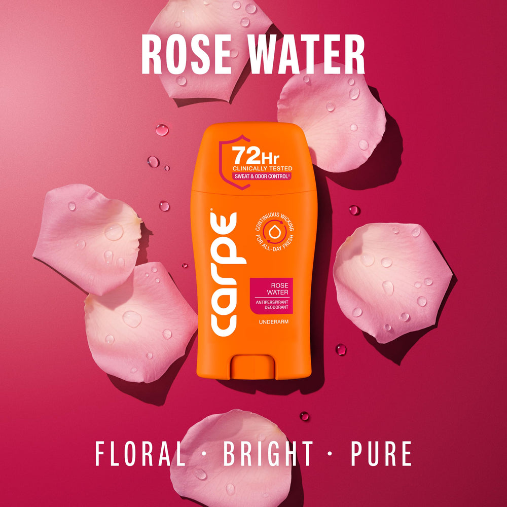 Carpe Rose Water underarm quick-dry formula leaves no sticky residue.