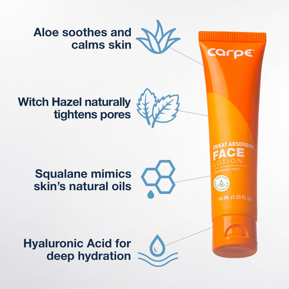 Applying Carpe Sweat Absorbing Face Lotion on the face for a balanced matte look.