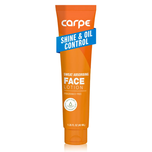 Carpe Sweat Absorbing Face Lotion bottle front — fragrance-free formula for oil control.