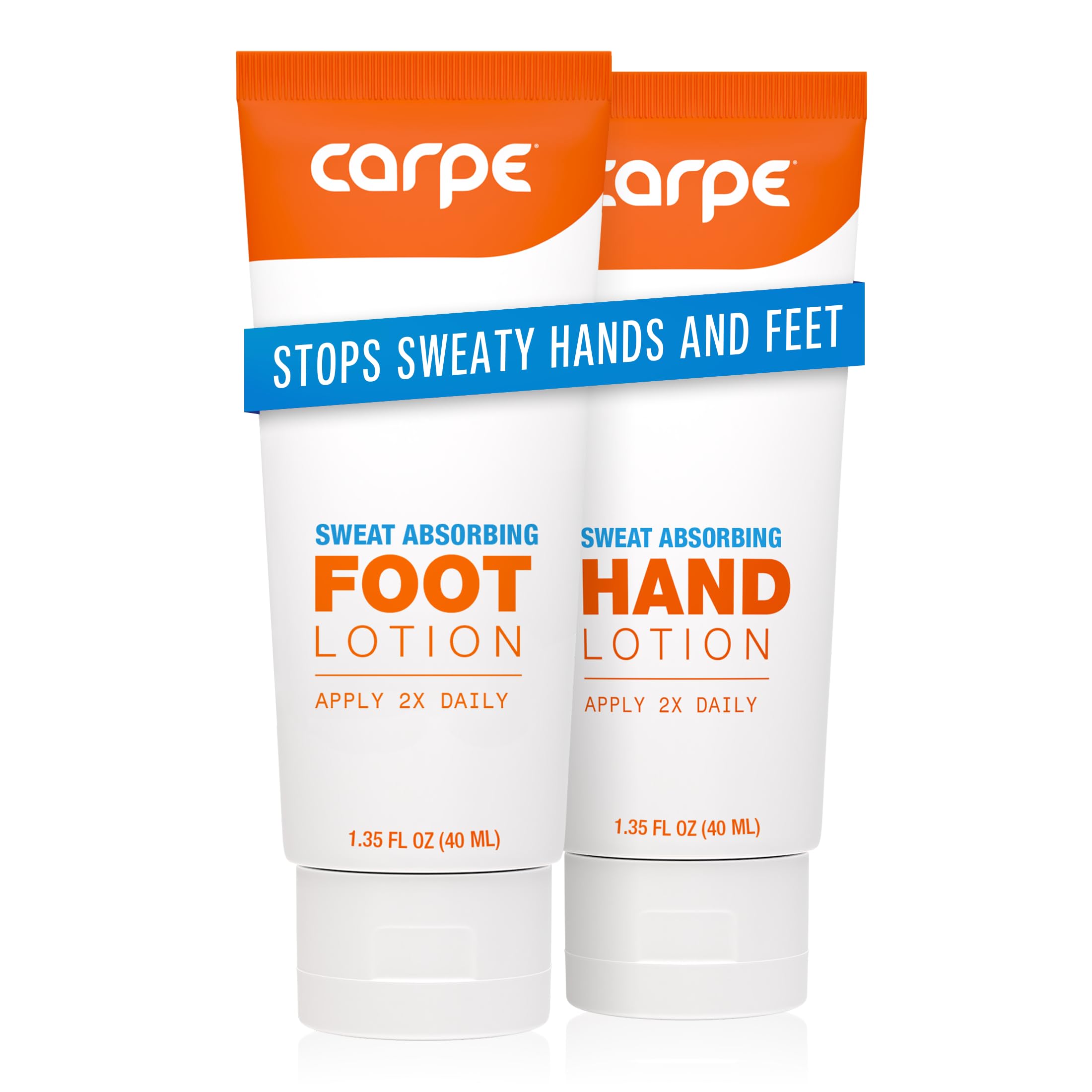 Carpe sweat absorbing hand lotion bottle for quick absorption and dry skin.