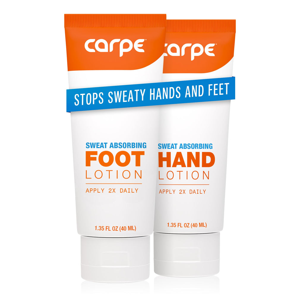 Carpe sweat absorbing hand lotion bottle for quick absorption and dry skin.