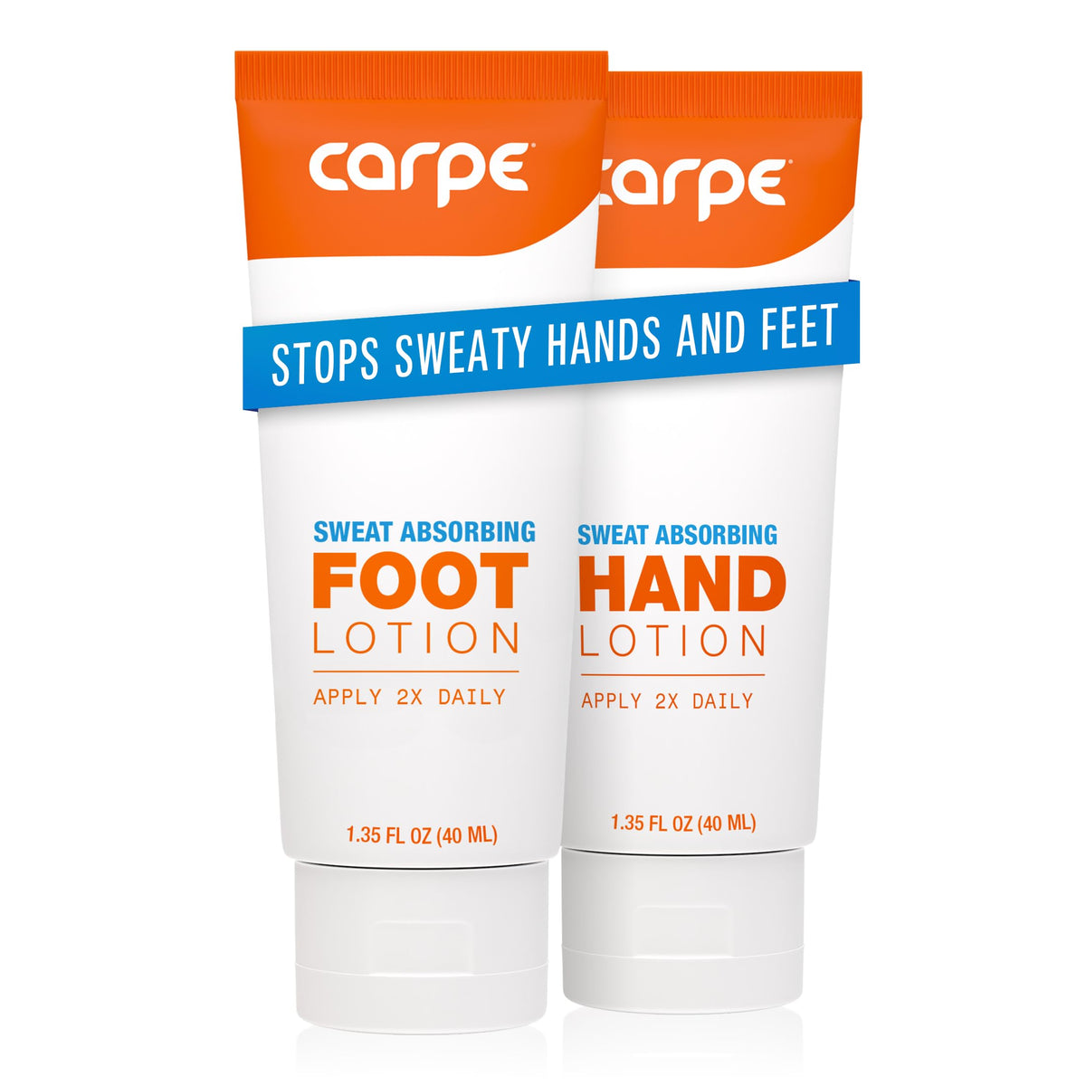 Carpe sweat absorbing hand lotion bottle for quick absorption and dry skin.