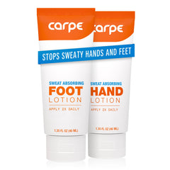 Carpe sweat absorbing hand lotion bottle for quick absorption and dry skin.