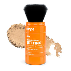 Carpe sweat-absorbing mineral powder jar for a matte, shine-free finish.