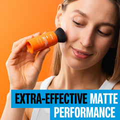 Carpe mineral powder on the face delivers a natural matte look.