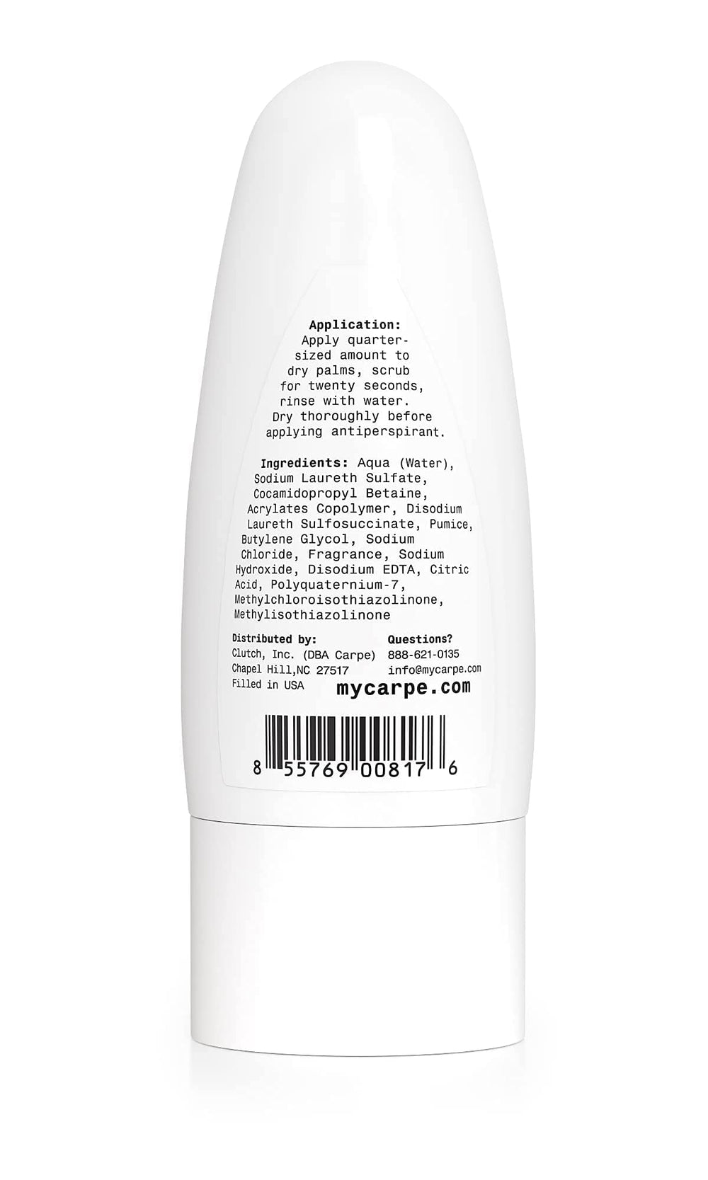 Natural coconut extract visible as key ingredient in Carpe underarm scrub.