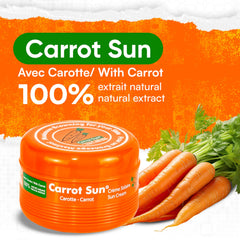 Carrot Sun on-beach scene shows a sun-ready glow with hydration.
