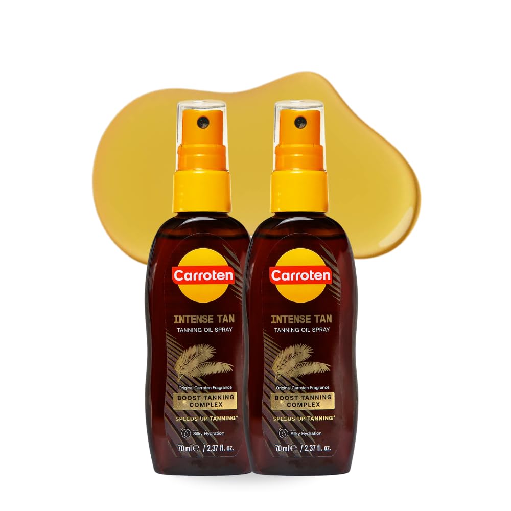 Carroten intensive tanning oil spray bottle front view for radiant color