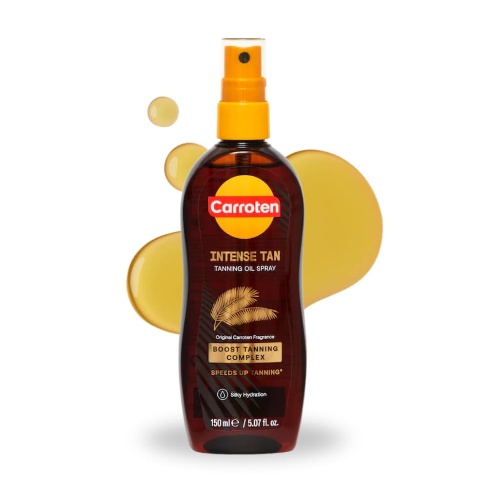 Carroten Intensive Tanning Oil Spray bottle front, silky hydration for sun-kissed skin