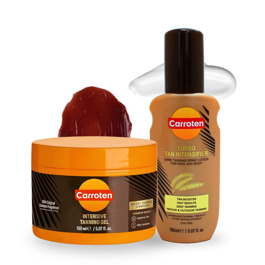 Carroten Turbo Tan Intensifier bottle provides quick pre-tan prep and hydration.