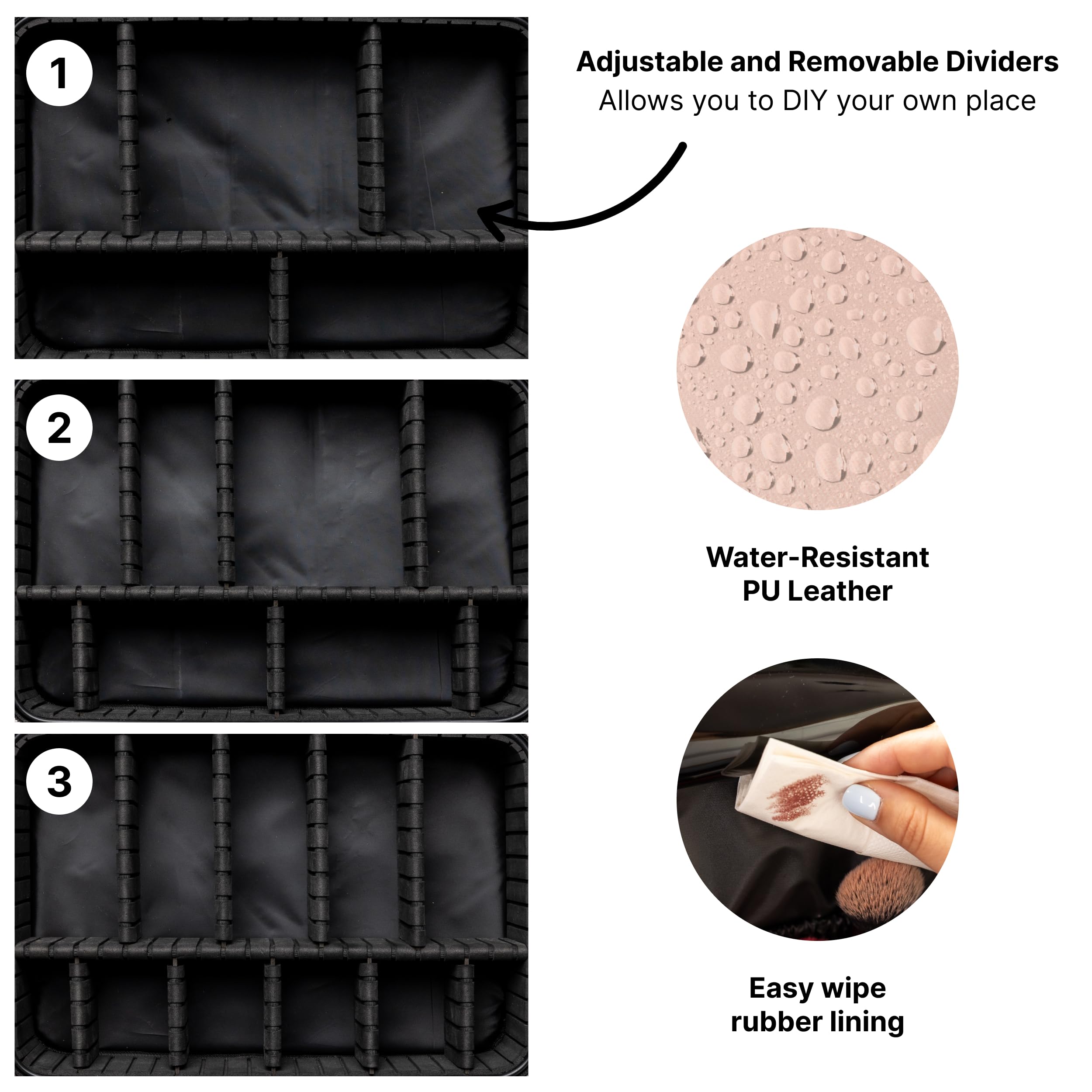 Carrywell adjustable dividers cosmetic storage adapts to different products