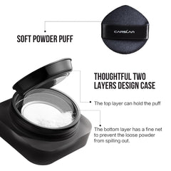 Skin swatch demonstrates translucent shade with oil-control properties.