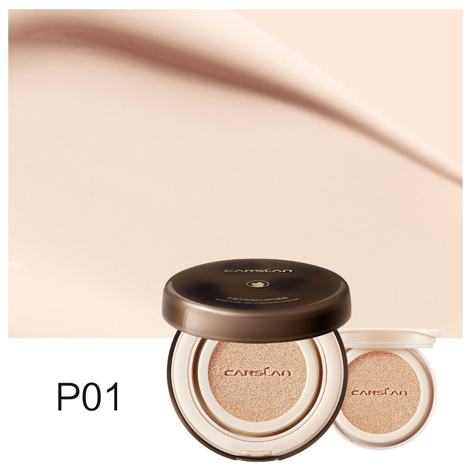 CARSLAN lasting air cushion swatch texture shows improved blend for uneven skin.