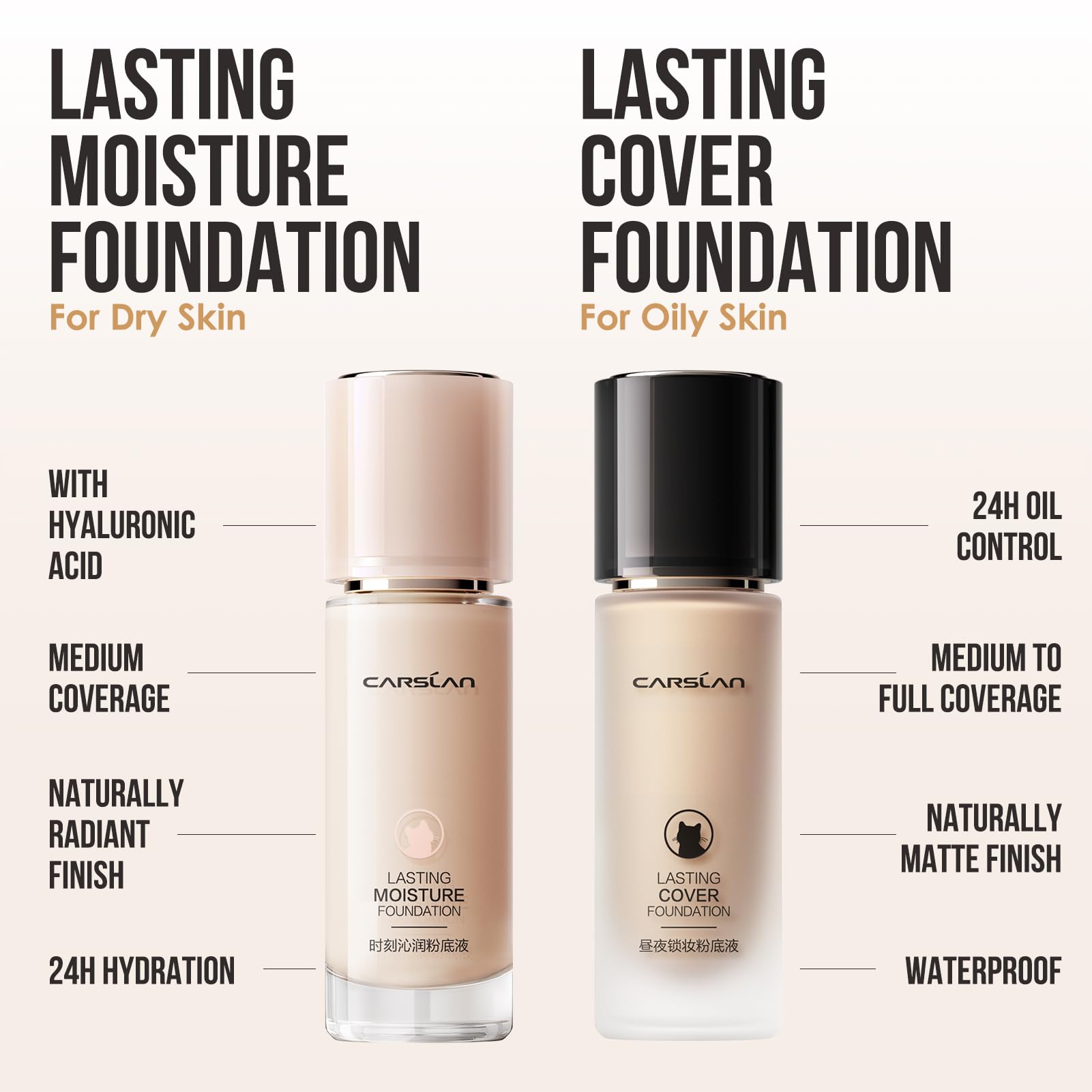 CARSLAN foundation suits dry skin with hydrating formula for a dewy look.
