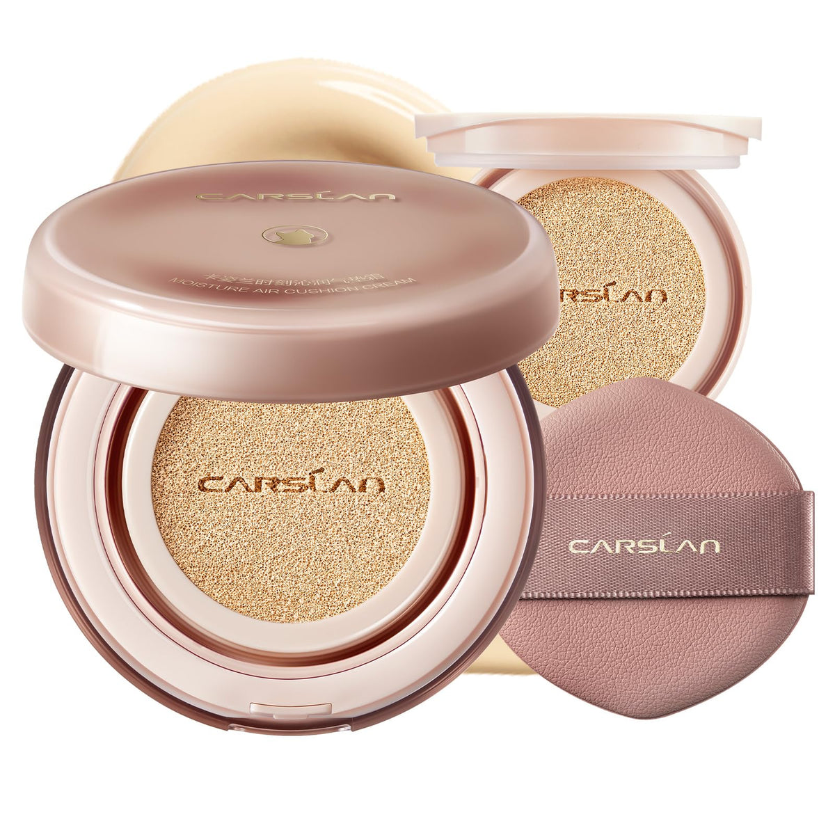 CARSLAN Moisture Air Cushion bottle demonstrates hydrating formula for dry skin