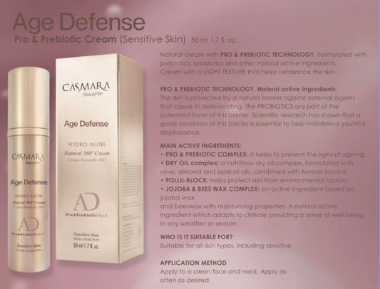 Casmara Age Defense Pro & Prebiotic Cream on skin demonstrates quick absorption for sensitive skin.