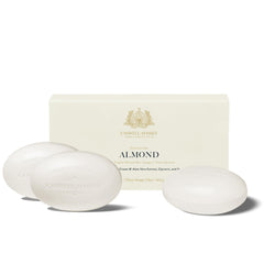 Caswell-Massey almond-scent bar soap gift set close-up triple-milled bars for rich lather.