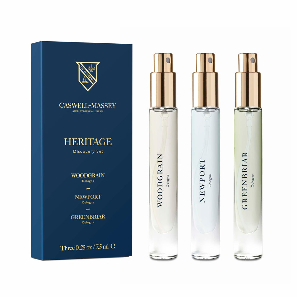 Caswell-Massey Woodgrain Cologne bottle, travel-ready gift option for exploring a bold signature.