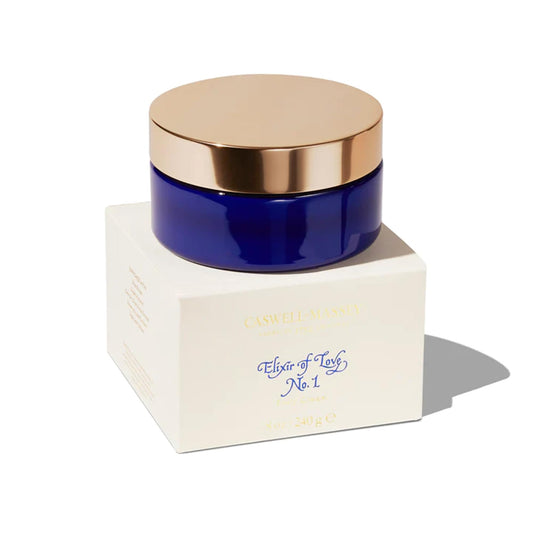 Caswell-Massey Elixir of Love bottle close-up with luxe fragrance notes for romance.
