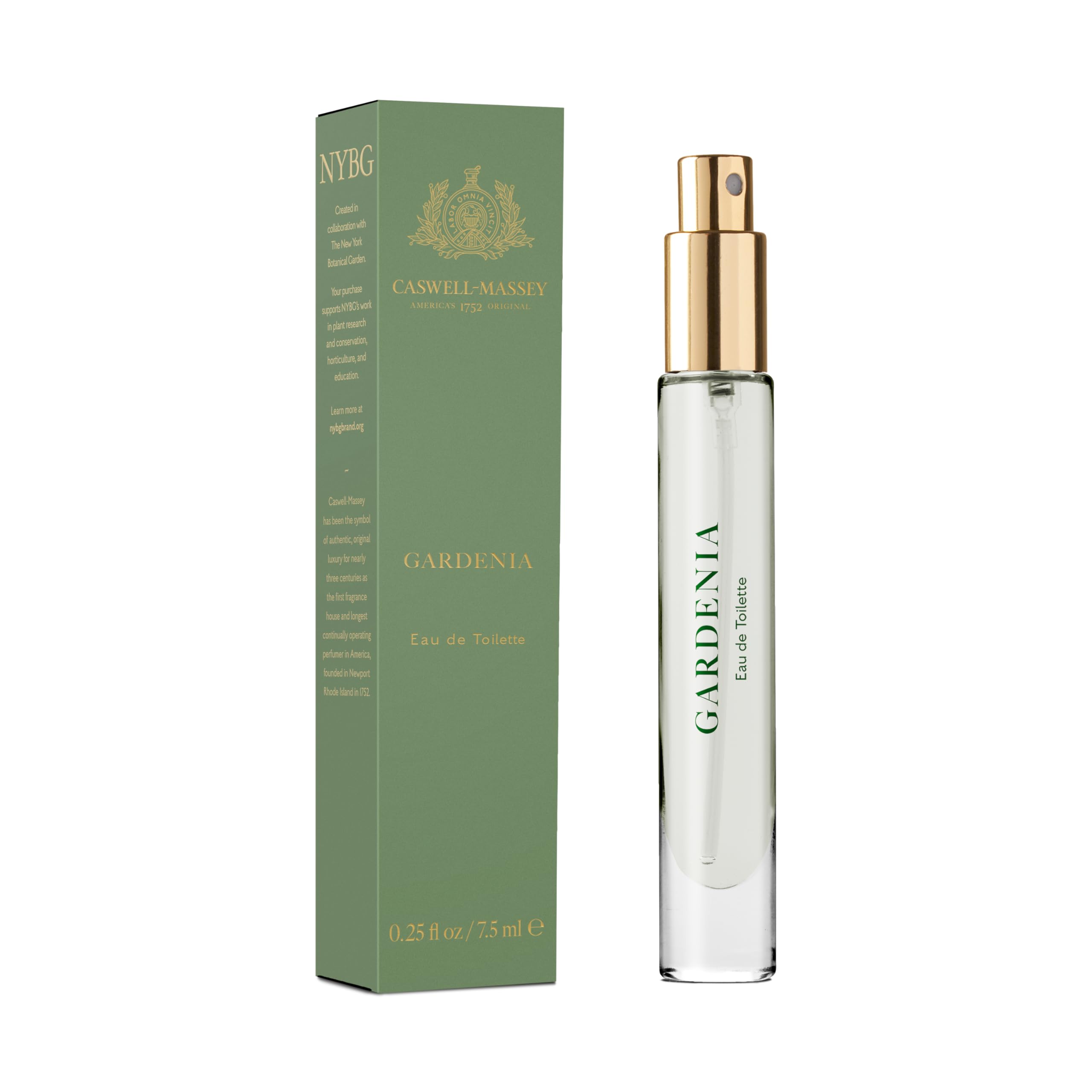 Caswell-Massey Gardenia EDT mini bottle for travel and testing.