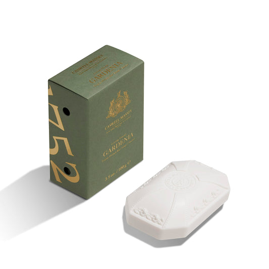 Caswell-Massey Gardenia soap front view shows triple-milled bar with lasting softness