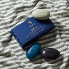 Gift set packaging image showing three premium Caswell-Massey bars for gifting.