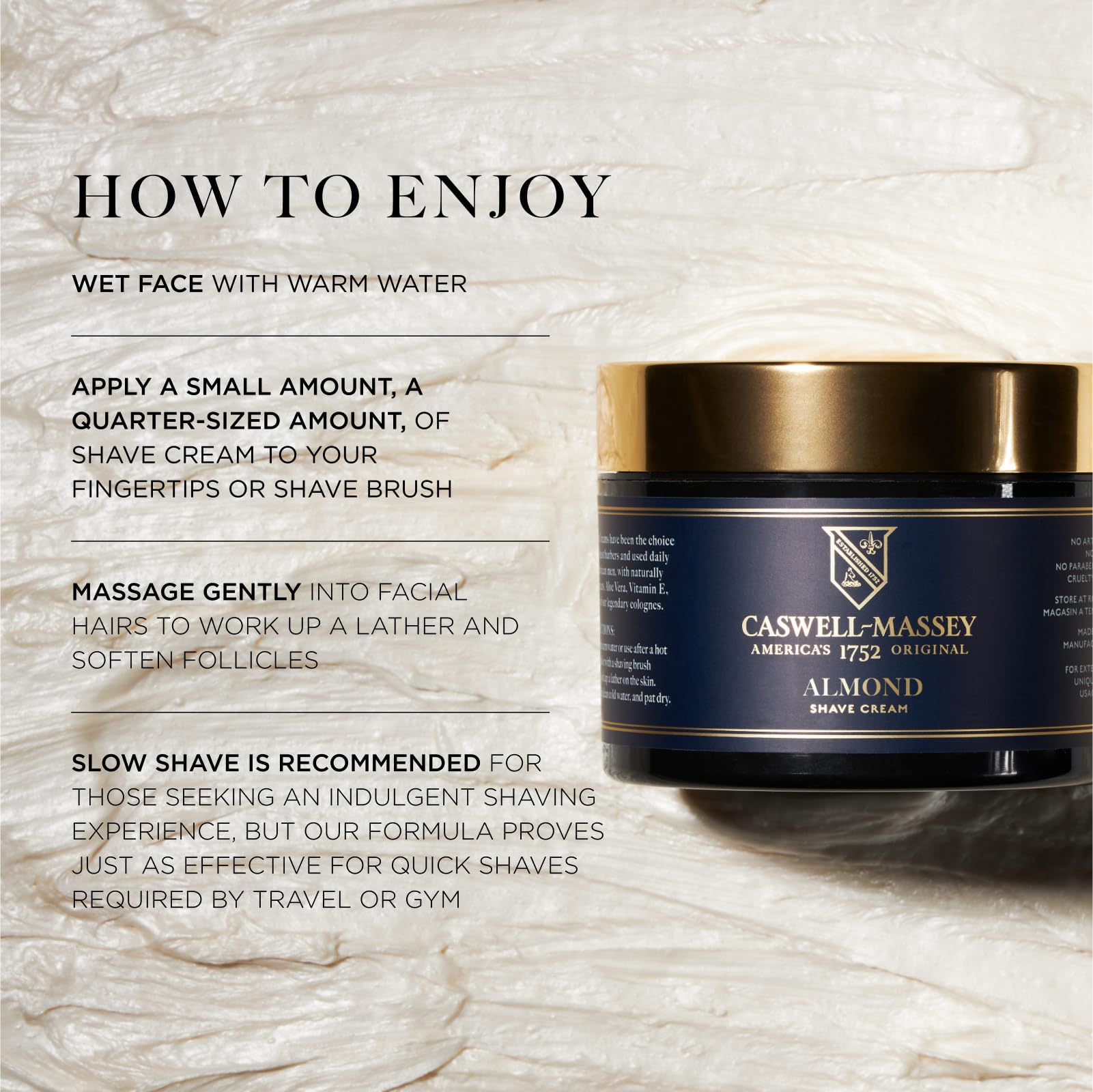 Caswell-Massey Heritage Almond Shave Cream fragrance note highlights almond and tonka aroma.