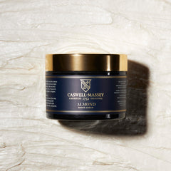 Caswell-Massey Heritage Almond Shave Cream ingredient panel showcases coconut oil base.