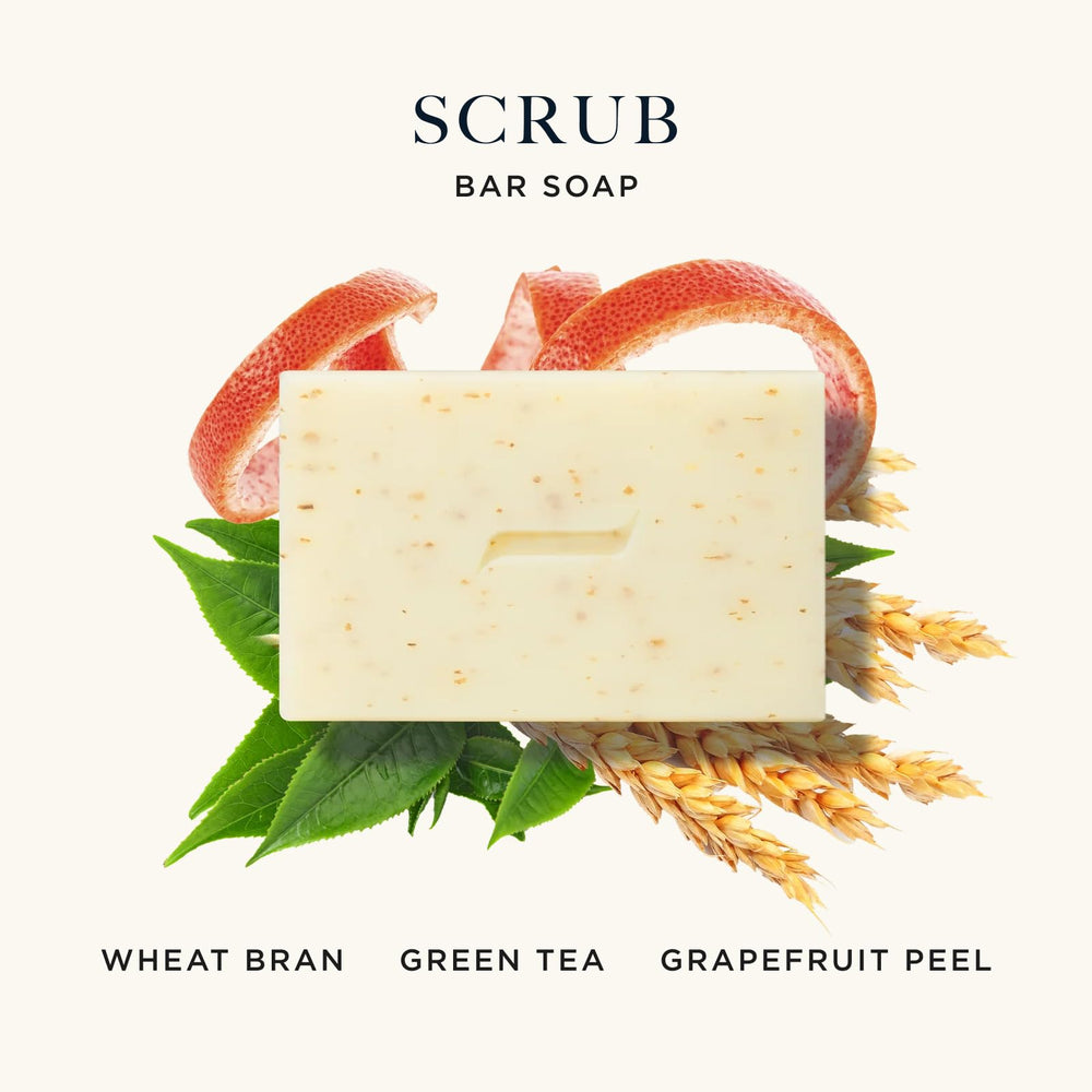 Caswell-Massey Heritage Body Scrub Bar texture from wheat bran for gentle exfoliation.