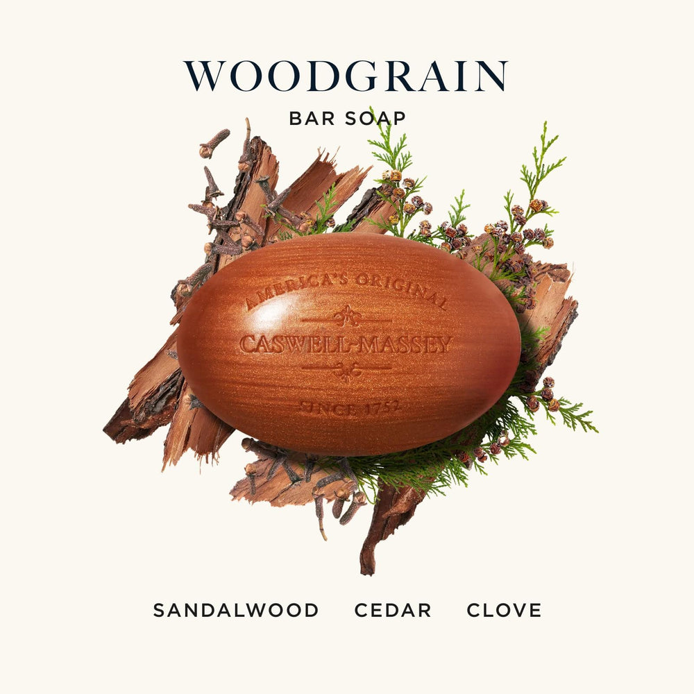 Caswell-Massey triple-milled sandalwood bars close-up showing texture