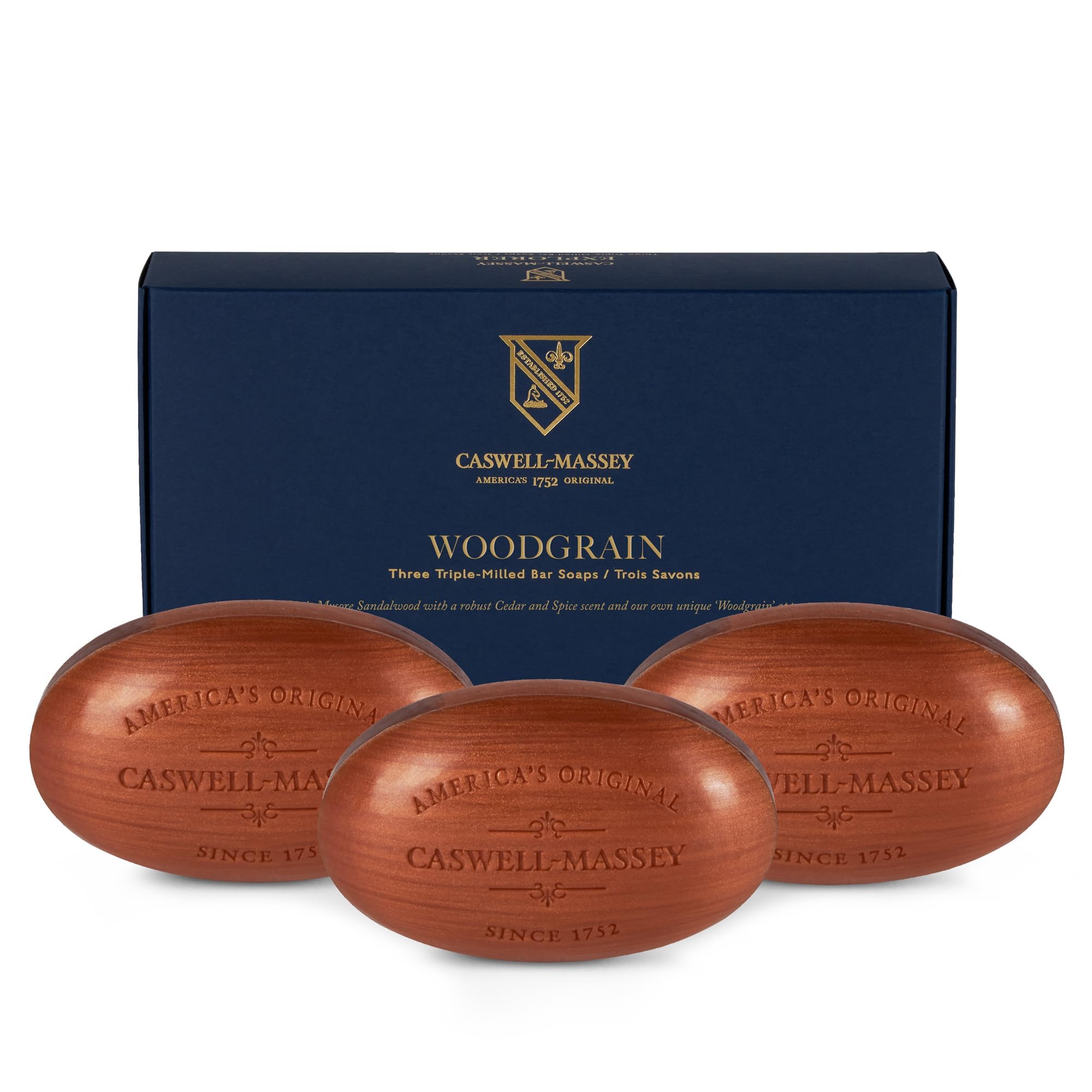 Caswell-Massey Heritage Woodgrain Sandalwood soap set with 3 bars for gifting and daily use