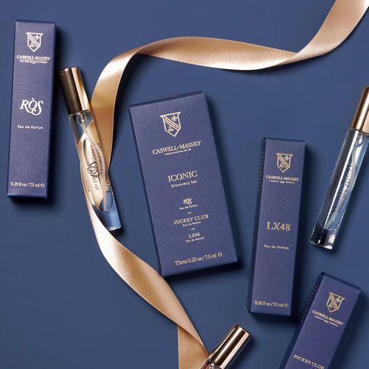Caswell-Massey Iconic Discovery Set bottles LX48 and RÒS, rich scents for daily wear in any season.