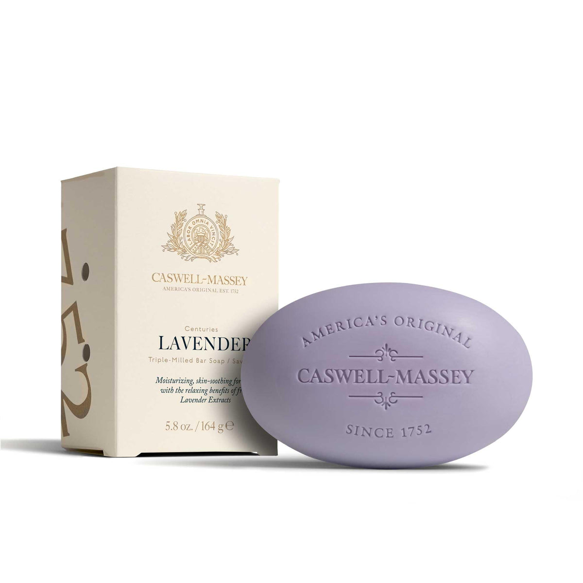 Caswell-Massey Lavender natural bar soap packaging, gift-ready presentation and cruelty-free branding.