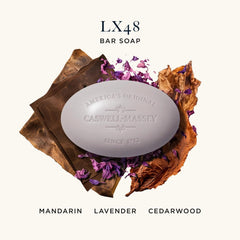 Caswell-Massey LX48 triple-milled formula creates dense, long-lasting lather.