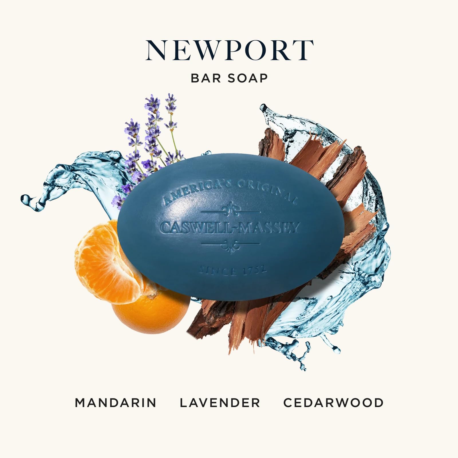 Caswell-Massey Newport bar soap triple-milled for lasting lather and durability
