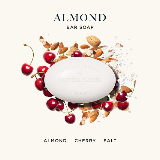 Caswell-Massey almond scent bars close-up highlighting rich lather.