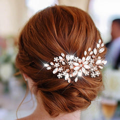 Catery rose gold hair comb close-up highlighting rhinestone details