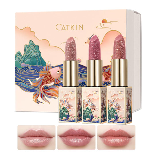 Catkin lip balm color-changing case showcases couture packaging and customizable lip glow.