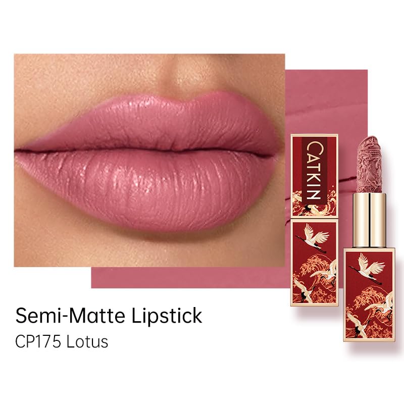 Catkin lipstick swatches on arm show rich color payoff and smooth texture.