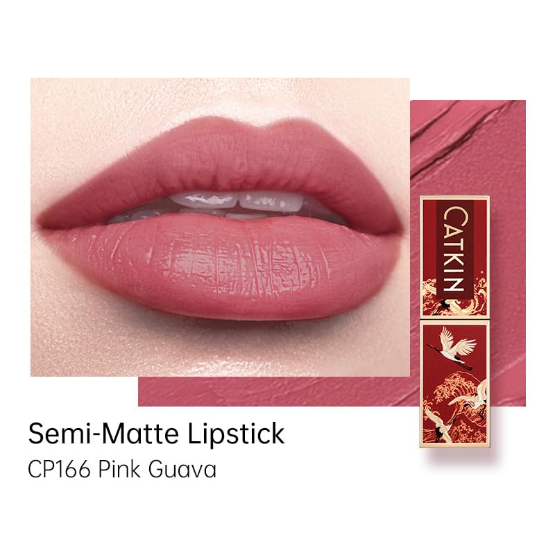 Catkin lipstick swatch demonstrates waterproof and smudge-proof wear.