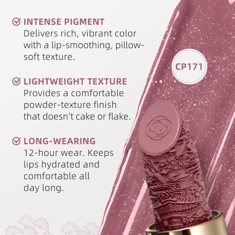 Catkin Moist Lipstick 171 close-up texture highlights creamy, smooth application