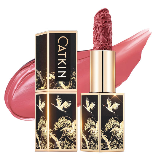Catkin Moist Lipstick outer-case detail highlights heritage-inspired packaging for a premium look.