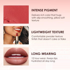 Catkin Moist Lipstick lip swatch displaying bold red glow and buildable color