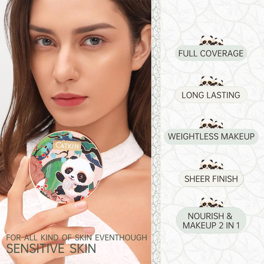 Catkin Panda Land cushion open reveals hydrating serum for moisturized skin.