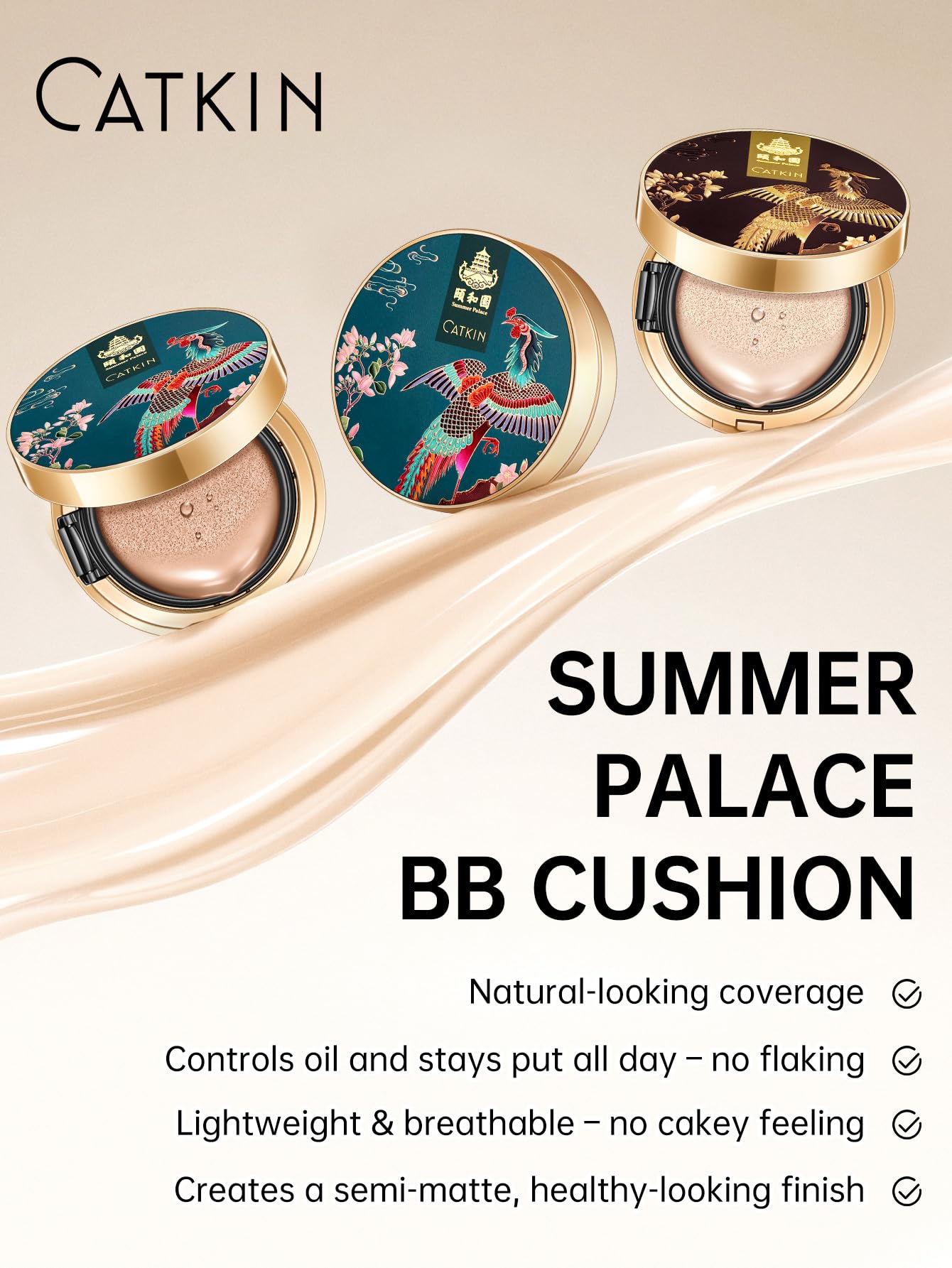 Catkin Phoenix Cushion mirror inside aids quick touch-ups