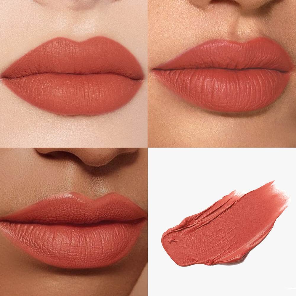 Catkin Rouge Matte Lipstick application shot demonstrates smooth texture on lips.