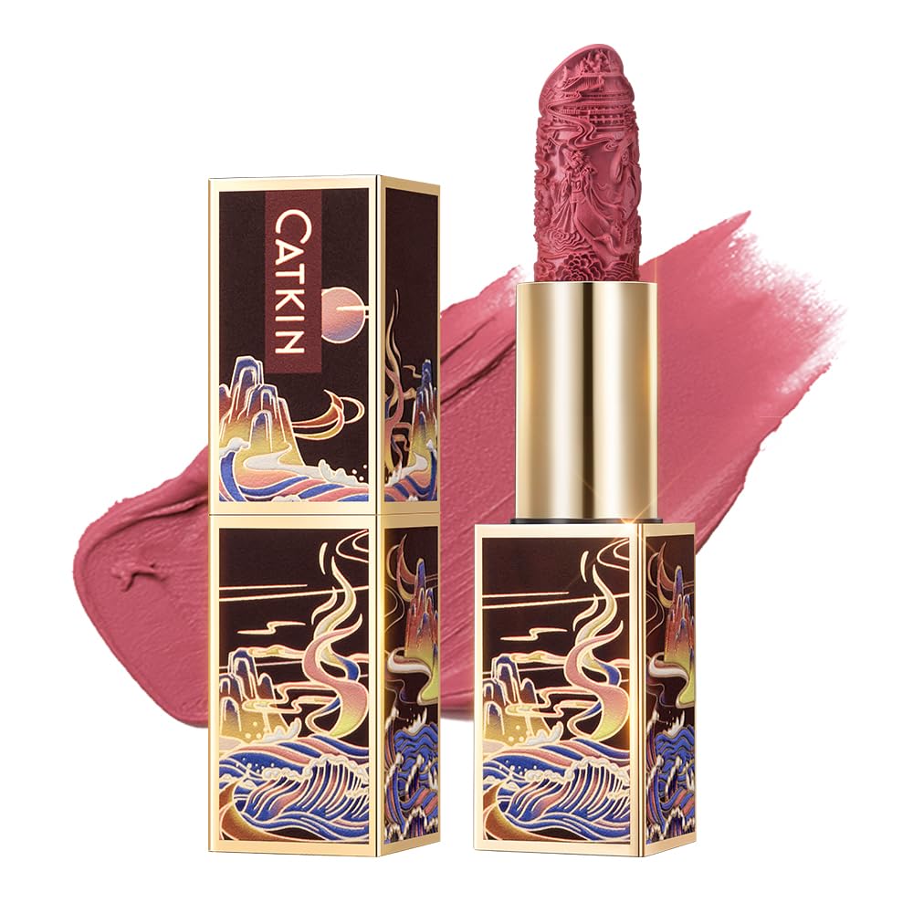 Catkin semi-matte lipstick swatch showing bold pigment for everyday wear.