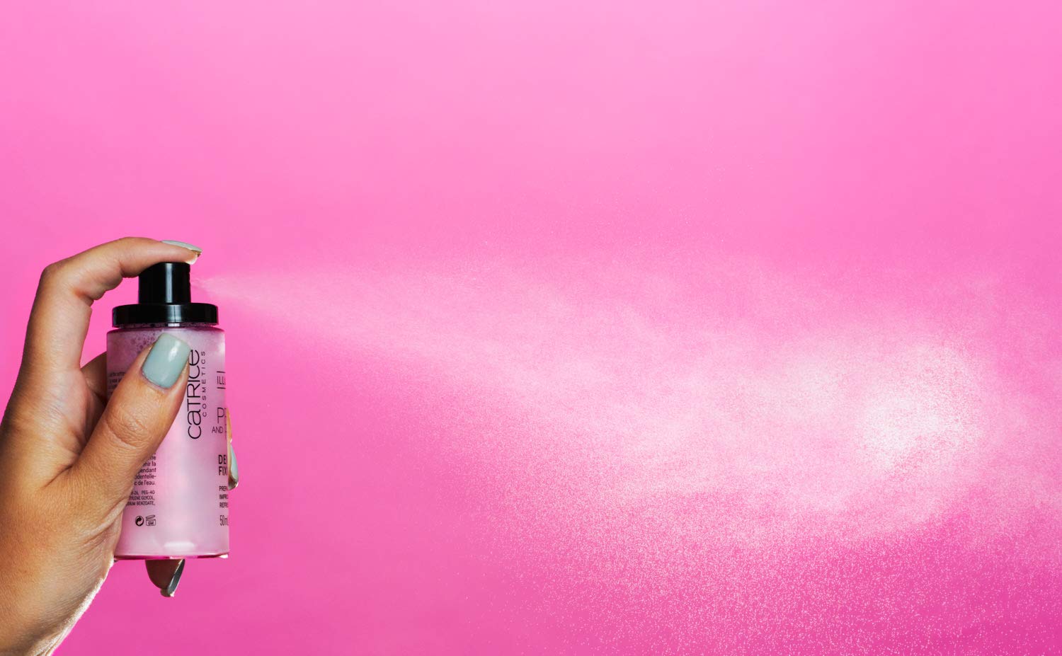 Catrice Prime & Fine Dewy Glow Spray ideal for priming, fixing, and refreshing makeup.