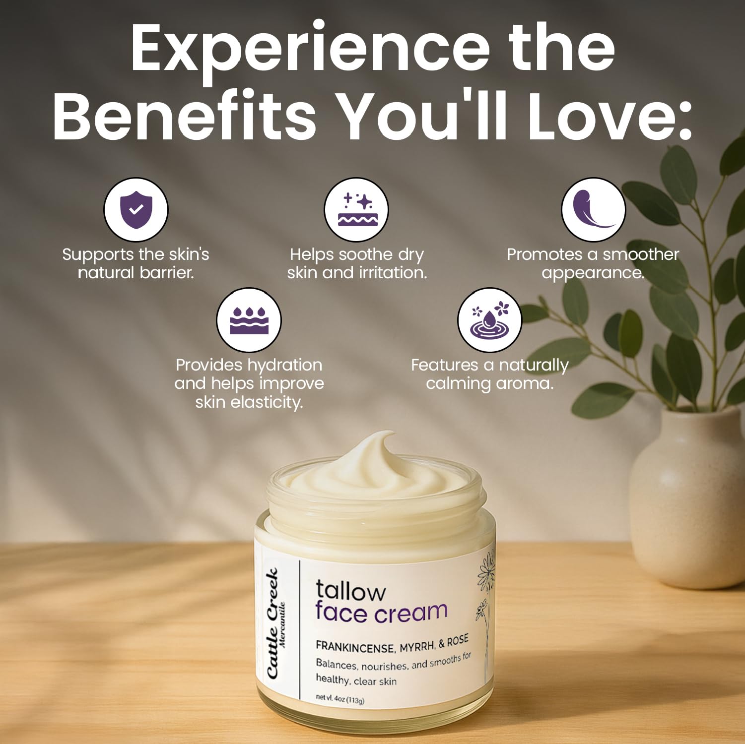 Cattle Creek Mercantile rose oil blend in tallow moisturizer supports balanced hydration